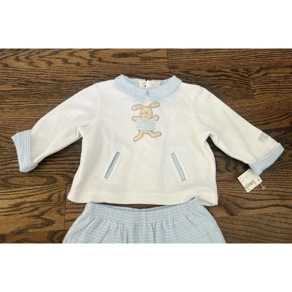 Absorba Baby Boys 2 Pc Bunny Outfit Set Blue White 9M NWT Neiman Marcus